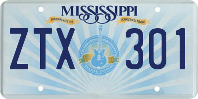 MS license plate ZTX301