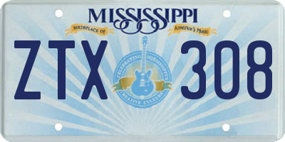 MS license plate ZTX308