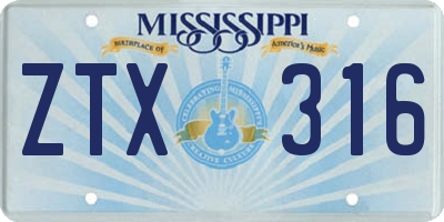 MS license plate ZTX316