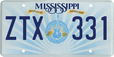 MS license plate ZTX331