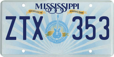 MS license plate ZTX353