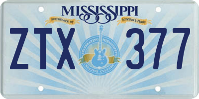 MS license plate ZTX377