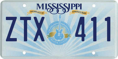 MS license plate ZTX411