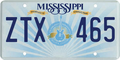 MS license plate ZTX465