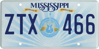 MS license plate ZTX466