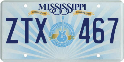 MS license plate ZTX467