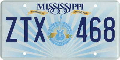 MS license plate ZTX468