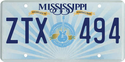 MS license plate ZTX494