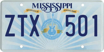 MS license plate ZTX501