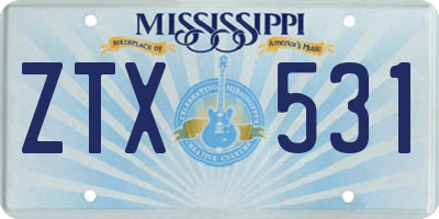 MS license plate ZTX531