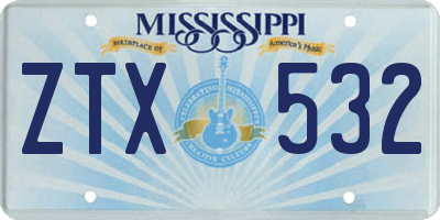 MS license plate ZTX532