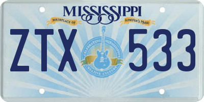 MS license plate ZTX533