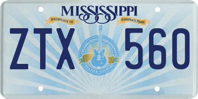 MS license plate ZTX560