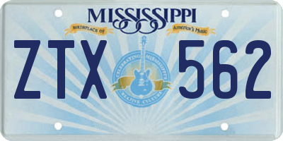 MS license plate ZTX562