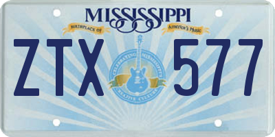 MS license plate ZTX577