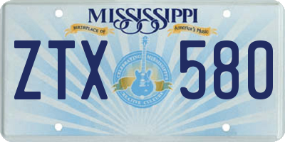 MS license plate ZTX580