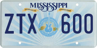 MS license plate ZTX600