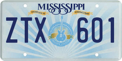 MS license plate ZTX601