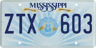 MS license plate ZTX603