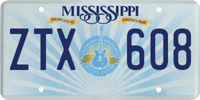 MS license plate ZTX608