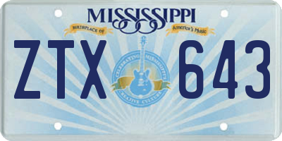 MS license plate ZTX643