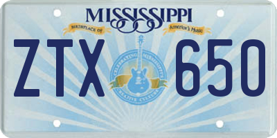 MS license plate ZTX650