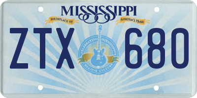 MS license plate ZTX680