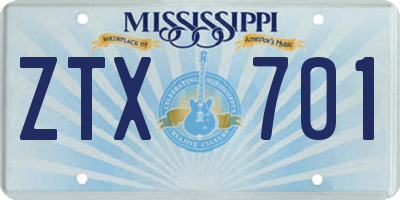 MS license plate ZTX701