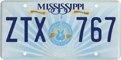 MS license plate ZTX767