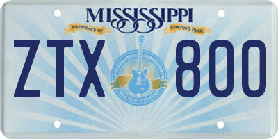 MS license plate ZTX800