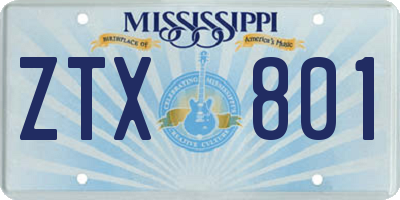 MS license plate ZTX801
