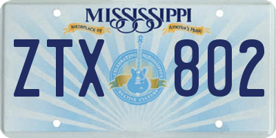 MS license plate ZTX802