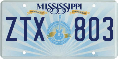MS license plate ZTX803