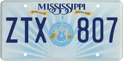 MS license plate ZTX807