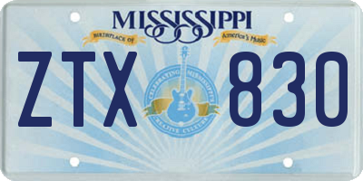 MS license plate ZTX830