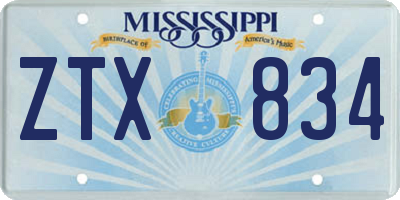 MS license plate ZTX834