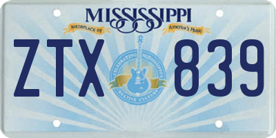 MS license plate ZTX839