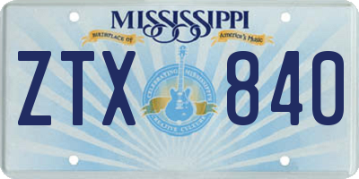 MS license plate ZTX840