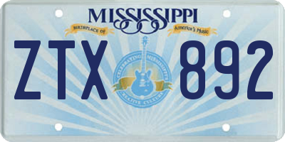 MS license plate ZTX892