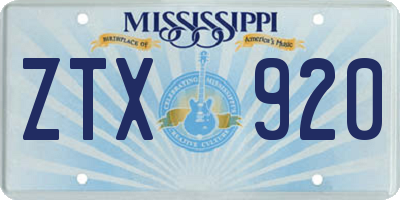 MS license plate ZTX920