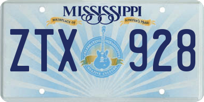 MS license plate ZTX928
