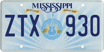 MS license plate ZTX930