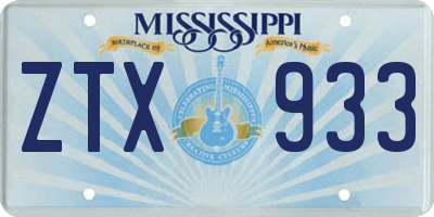 MS license plate ZTX933