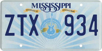 MS license plate ZTX934