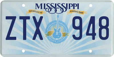 MS license plate ZTX948