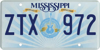 MS license plate ZTX972