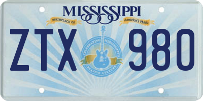 MS license plate ZTX980