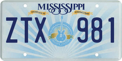 MS license plate ZTX981