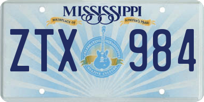MS license plate ZTX984