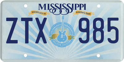 MS license plate ZTX985